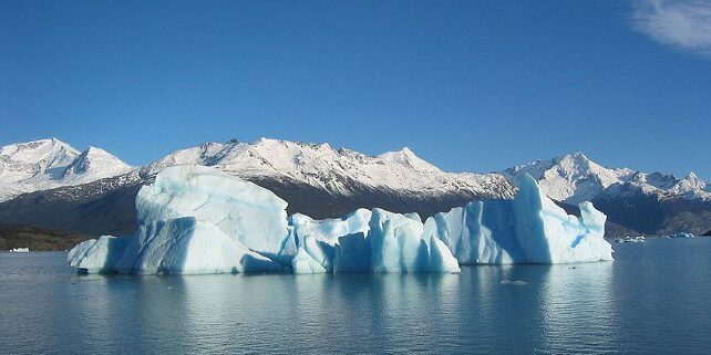 Iceberg floating in Lago Argentina broken off from the Perito Moreno Glacier