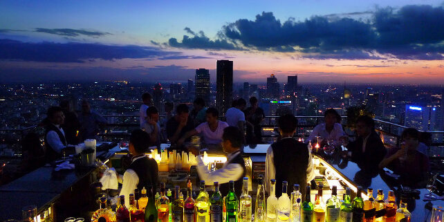 Life in Bangkok overlooking the city skyline.